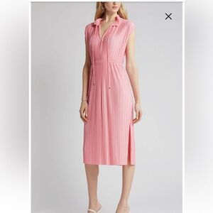 Hugo Boss Emals Plisse Crinkle Mandarin Collar Tie-Neck  Sheath Dress, NWT